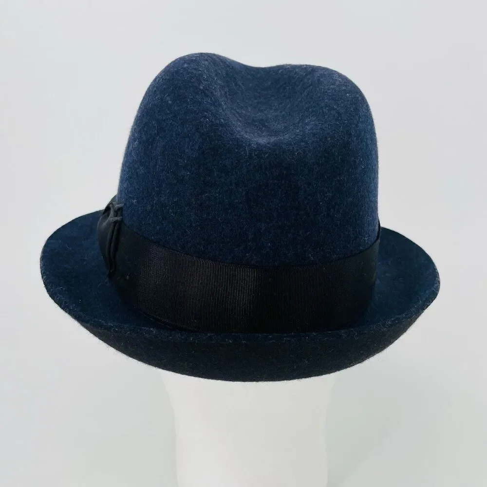 Bailey Of Hollywood Wool Felt Fedora Hat Mens M Blue Trilby Grosgrain Band #3903